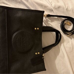 Coach Black Leather Tote Bag with Removable Strap - Women's Handbag